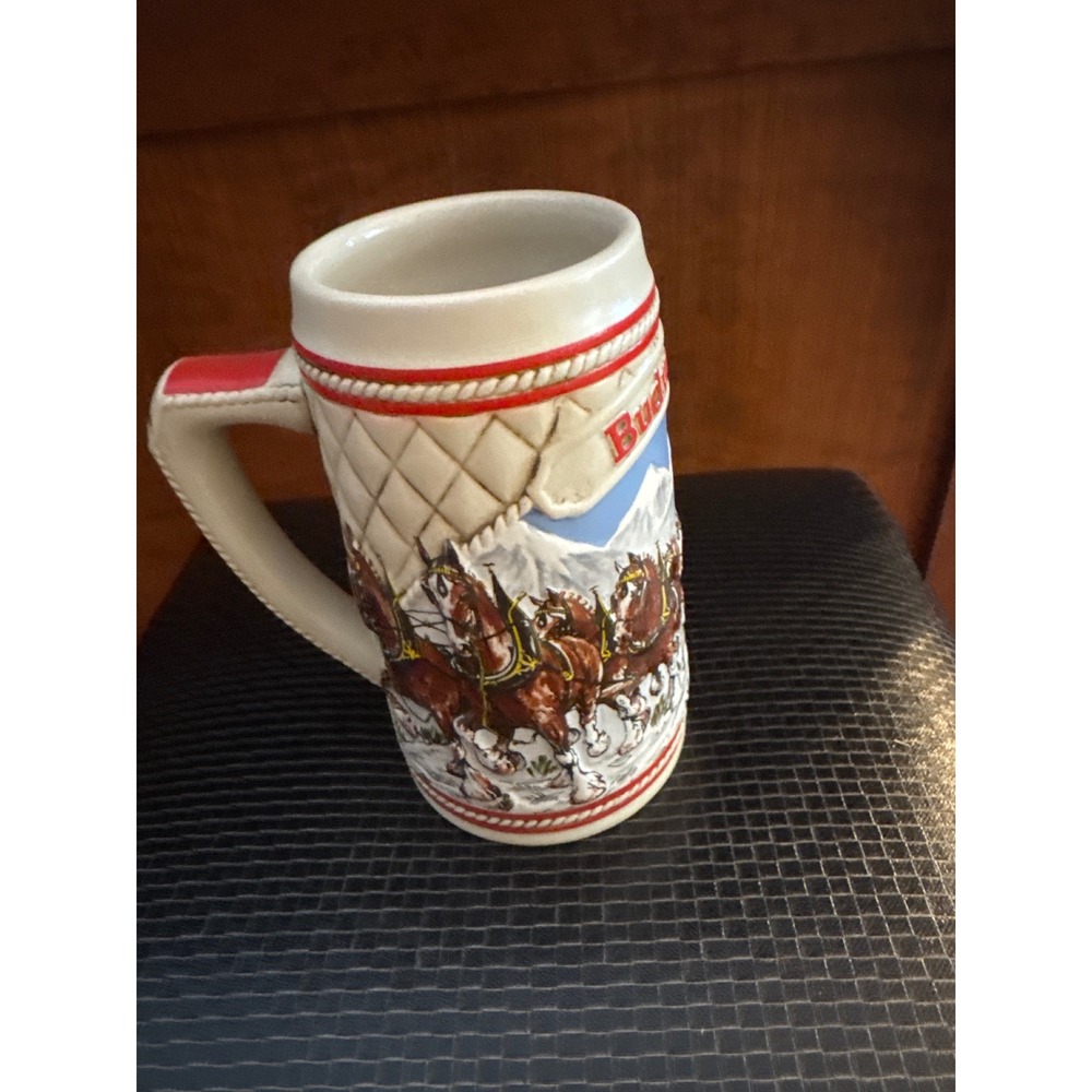 Budweiser Clydesdale Horse Wagon Ceramic Stein Mug 1985 A Series Collectible